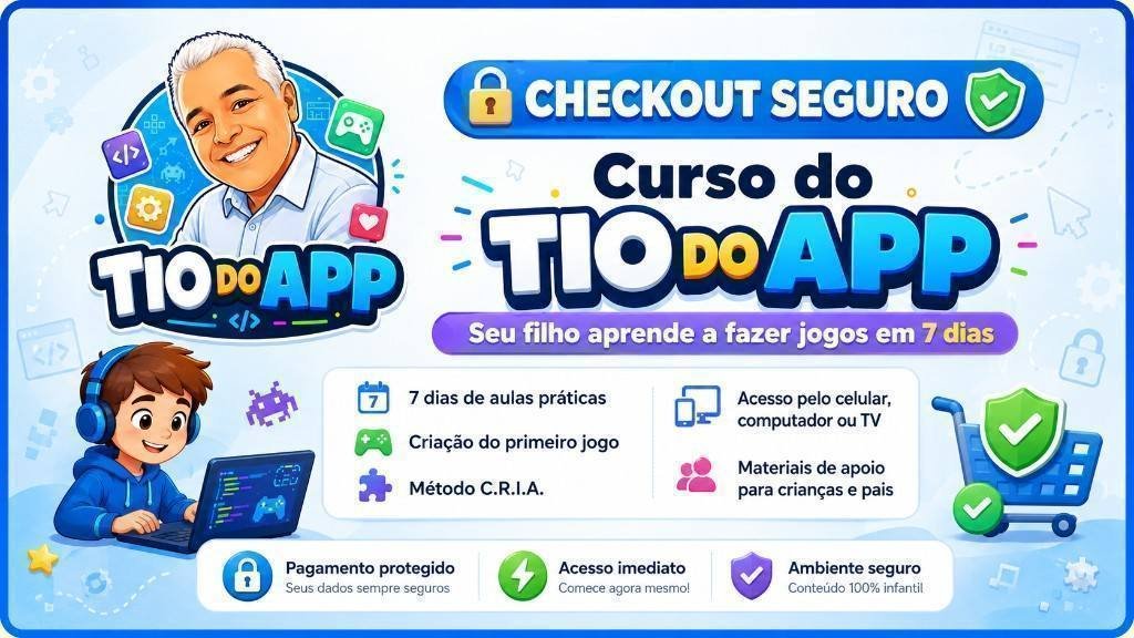Curso do Tio do App — seu filho aprende a fazer jogos em 7 dias.