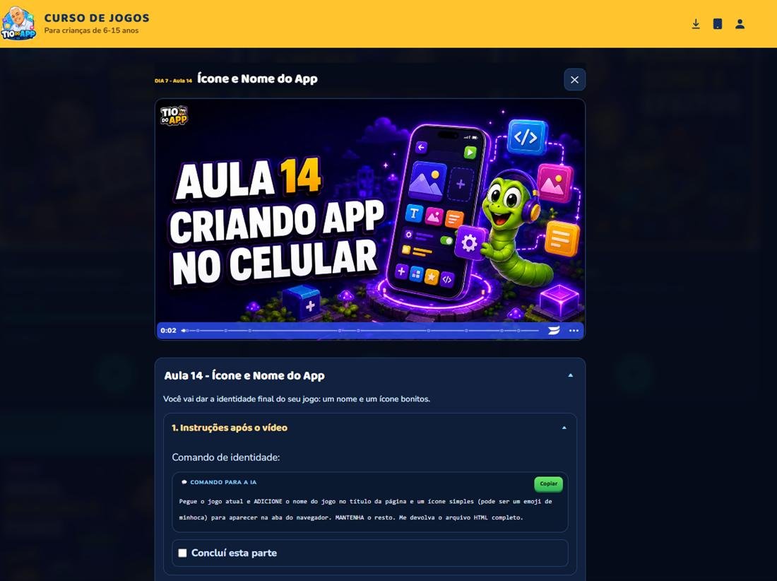 Área interna do curso — criando o app no celular